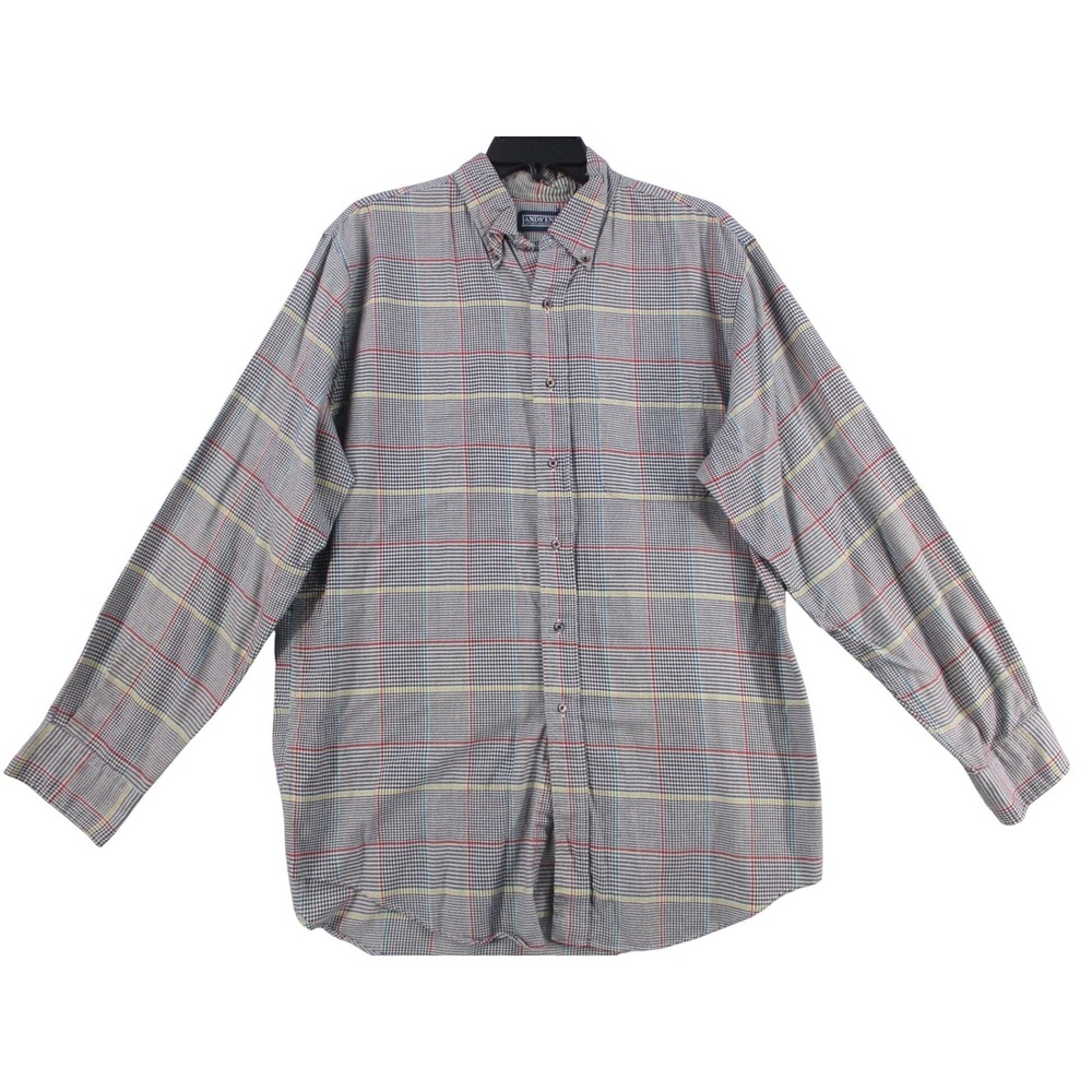 Lands End Mens Large Regular Plaid Button Down Shirt Long Sleeve Cotton Multi